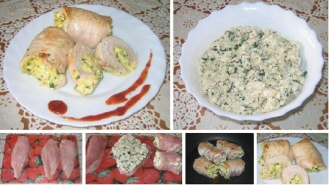 Рулет из куриного филе с творогом