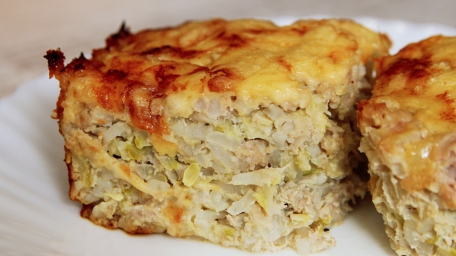 Кабачковая запеканка с рисом и фаршем